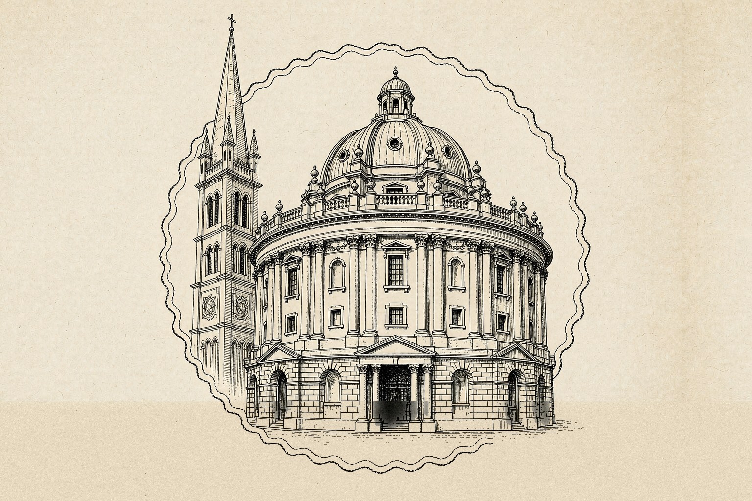牛津大学校园插画